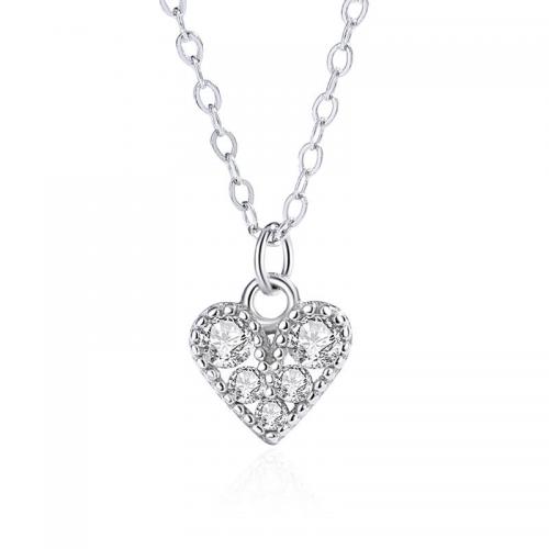 Cubic Zircon Micro Pave Sterling Silver Necklace, 925 Sterling Silver, with 5CM extender chain, Heart, plated, micro pave cubic zirconia & for woman Approx 40 cm 