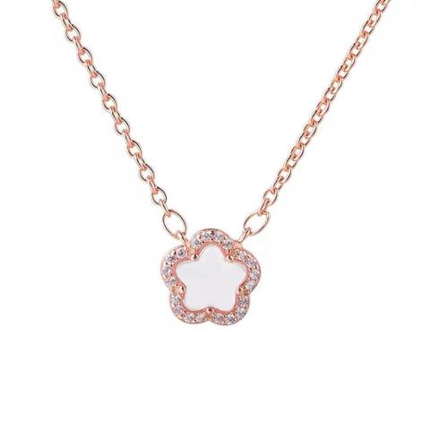 Cubic Zircon Micro Pave Sterling Silver Necklace, 925 Sterling Silver, with White Chalcedony, with 5CM extender chain, polished, micro pave cubic zirconia & for woman, rose gold color Approx 40 cm 