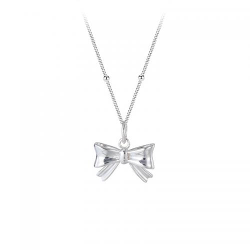 Sterling Silver Jewelry Necklace, 925 Sterling Silver, with 5CM extender chain, Bowknot, polished, for woman Approx 40 cm 