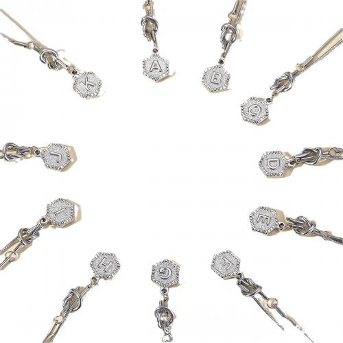 Титан ожерелье ювелирных изделий, титан, Алфавитное письмо, Другое покрытие, разные стили для выбора & Женский, серебряный, длина:65 см, продается PC