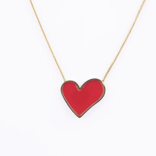 Titanium Steel Jewelry Necklace, with 5cm extender chain, Heart, plated, for woman & enamel cm 