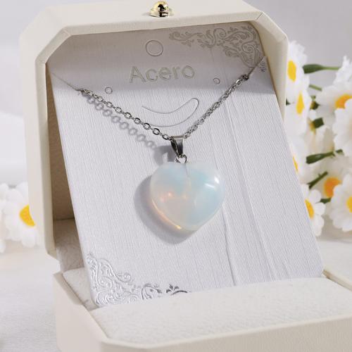 Gemstone Necklaces, 304 Stainless Steel, with Gemstone, with 5cm extender chain, Heart, plated  & for woman cm 