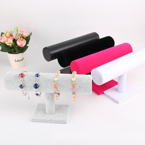 PVC Plastic Bracelet Display, with Linen & PU Leather & Velveteen 
