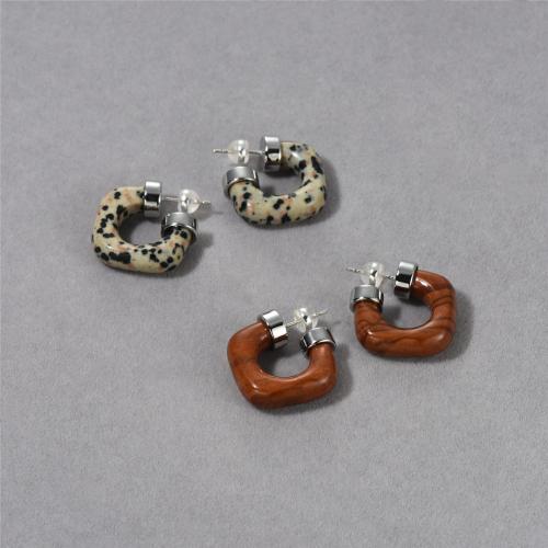 Gemstone Stud Earring, metal, con dálmata & Piedra con vena, Joyería & diferentes materiales para la opción & para mujer, 23.5x7mm, Vendido por Par[