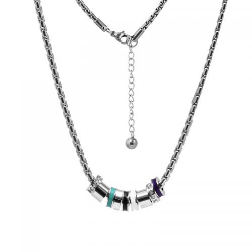 Titanium Steel Jewelry Necklace, with 5.5cm extender chain, fashion jewelry & Unisex & enamel & with rhinestone nickel, lead & cadmium free Approx 50 cm 