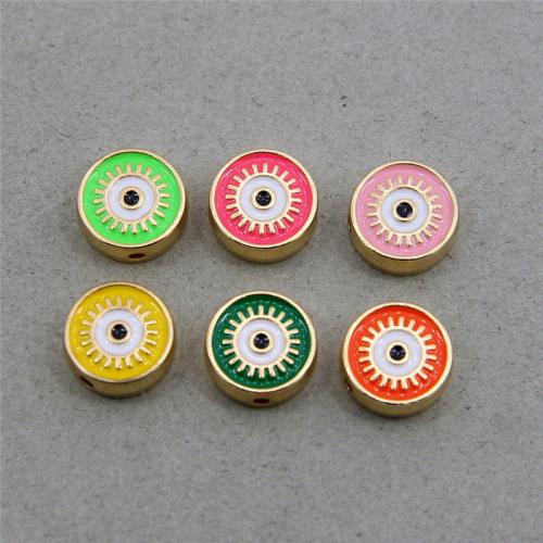 Zinc Alloy Evil Eye Beads, Flat Round, KC gold color plated, fashion jewelry & DIY & enamel Approx [