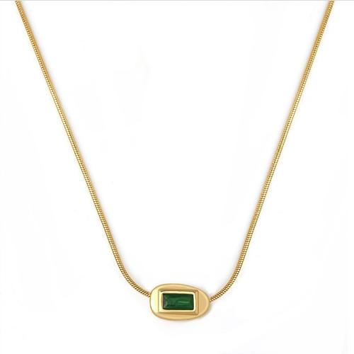 Titanium Steel Jewelry Necklace, with Cubic Zirconia, with 5cm extender chain, Vacuum Ion Plating, fashion jewelry & for woman, green, nickel, lead & cadmium free Approx 40 cm 