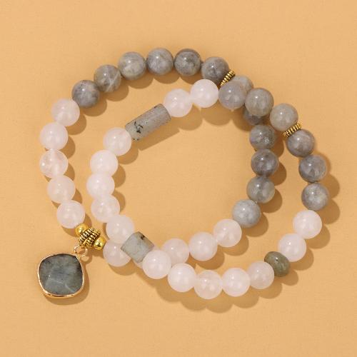 Gemstone Bracelets, Natural Stone, handmade, 2 pieces & fashion jewelry & Unisex Approx 19 cm 