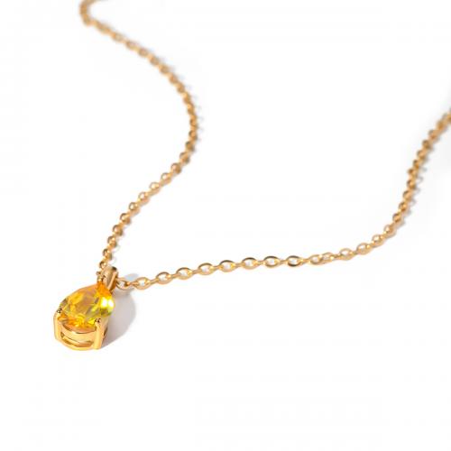 Zirkonia Edelstahl Halskette, 304 Edelstahl, mit kubischer Zirkonia, mit Verlängerungskettchen von 5cm, 18K vergoldet, Modeschmuck & für Frau, goldfarben, 18.6mm, Länge:ca. 45 cm, verkauft von PC