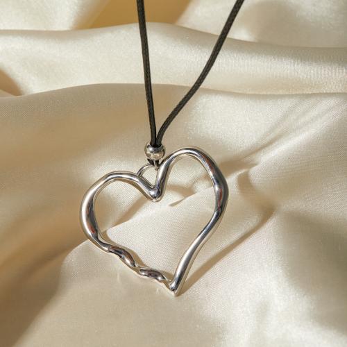 Titanium Steel Jewelry Necklace, with Wax Cord, Heart, Vacuum Ion Plating, fashion jewelry & for woman 39.5mm 