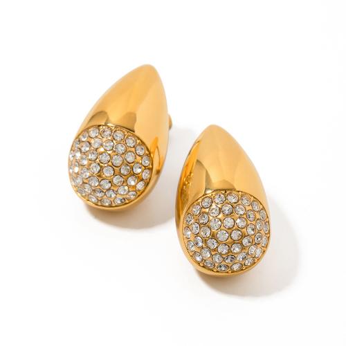 チタン鋼のイヤリング, チタン鋼, 18Kゴールドメッキ, ファッションジュエリー & 女性用 & ライン石のある, 金色 売り手 ペア