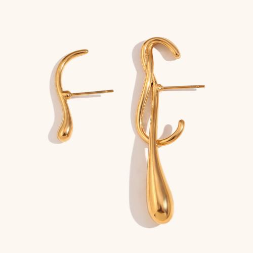 Asymmetric Earrings, 316L Stainless Steel, 18K gold plated, fashion jewelry & for woman, golden 