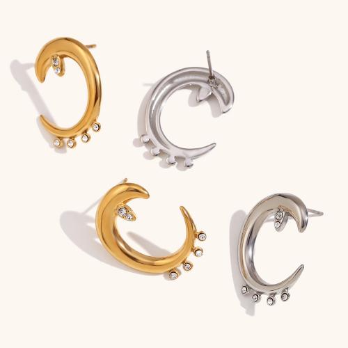 Stainless Steel Rhinestone Stud Earring, 316L Stainless Steel, Vacuum Ion Plating, fashion jewelry & for woman & with rhinestone 