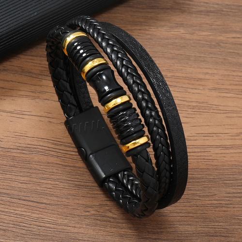 PU Leather Cord Bracelets, with Zinc Alloy, plated, vintage & for man .5 cm 