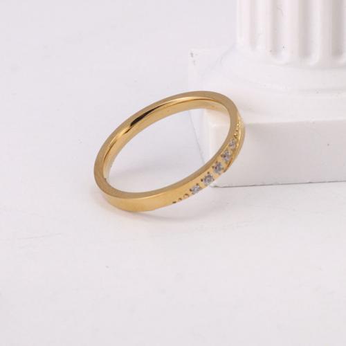 Rhinestone Stainless Steel Finger Ring, 304 Stainless Steel, Vacuum Ion Plating, fashion jewelry & with rhinestone, golden 