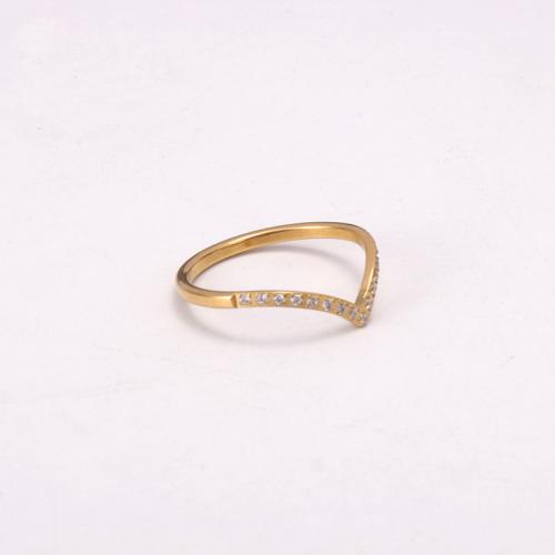 Rhinestone Stainless Steel Finger Ring, 304 Stainless Steel, Vacuum Ion Plating, fashion jewelry & for woman & with rhinestone, golden 