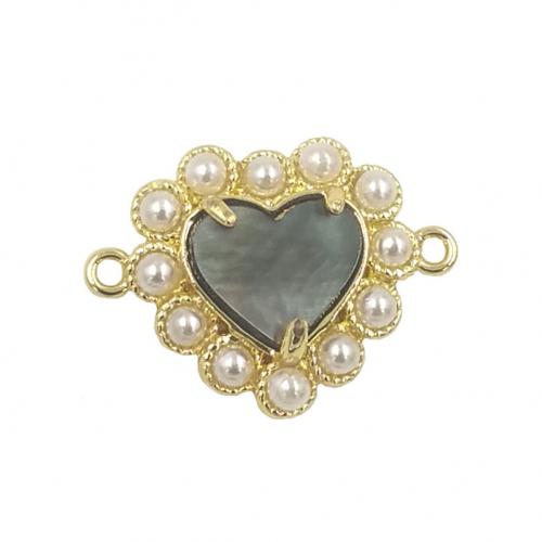 Connecteur de bijoux Coquillage, laiton, avec coquille & perle de plastique, coeur, Placage de couleur d'or, DIY & boucle de 1/1, plus de couleurs à choisir Vendu par PC