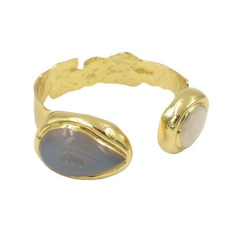 Bracelets de Perles Agate, laiton, avec perle & Agate, Placage de couleur d'or, Réglable & bijoux de mode & pour femme, Diamètre inté Environ 57mm, Vendu par PC