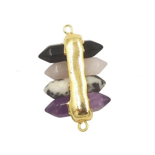 Gemstone Connector, Brass, with Natural Stone, gold color plated, DIY 