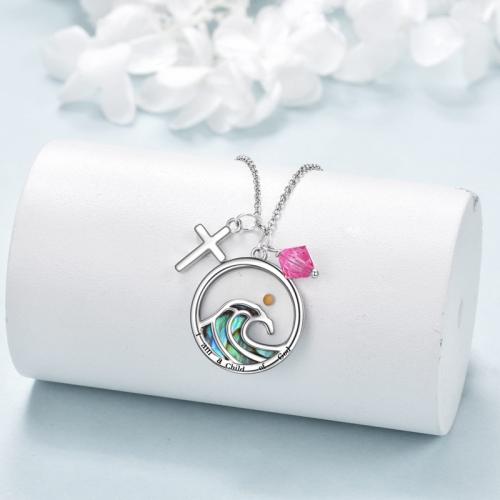 Titanium Steel Jewelry Necklace, with Abalone Shell & Glass, Round, silver color plated, for woman cm 