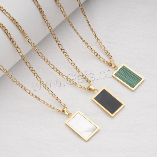 Titanium Steel Jewelry Necklace, with Shell, with 5CM extender chain, Rectangle, gold color plated & for woman cm 