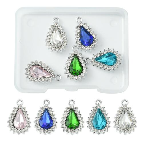 Zinc Alloy Rhinestone Pendants, with Plastic Box, silver color plated, DIY & with rhinestone, mixed colors 