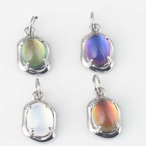 Glass Brass Pendants, with Glass, irregular, silver color plated, DIY 
