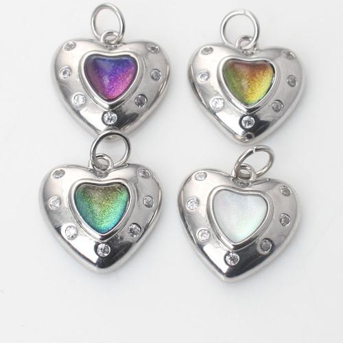 Glass Brass Pendants, with Glass, Heart, silver color plated, DIY & micro pave cubic zirconia 