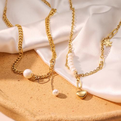 Титан ожерелье ювелирных изделий, титан, с ABS пластик жемчужина, Другое покрытие, ювелирные изделия моды & различные модели для выбора, Золотой, продается PC