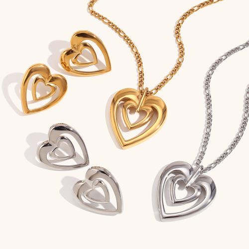 Fashion Stainless Steel Jewelry Sets, 316L Stainless Steel, Heart, plated, fashion jewelry & for woman & hollow 