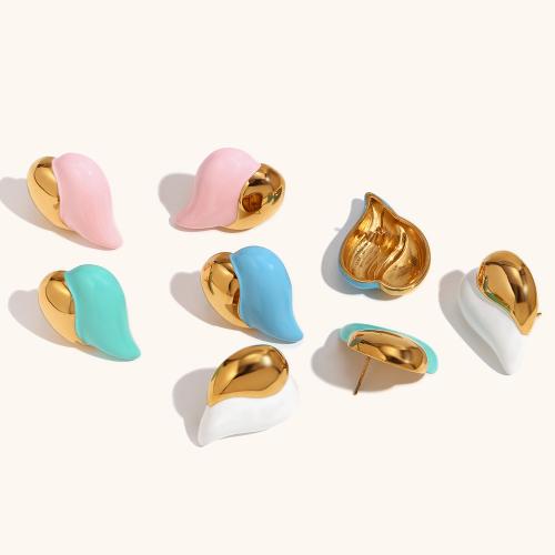 Stainless Steel Stud Earring, 316L Stainless Steel, Heart, 18K gold plated, fashion jewelry & for woman & enamel 
