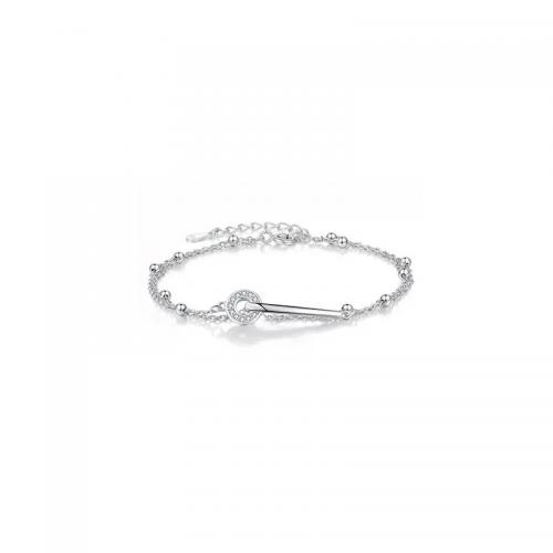 Sterling Silver Bracelets, 925 Sterling Silver, with 3.5CM extender chain, polished, micro pave cubic zirconia & for woman, platinum color Approx 15 cm 