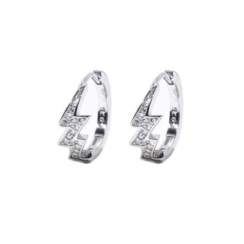 Silver Earring Zircon pavent Sterling, argent sterling 925, poli, unisexe & pavé de micro zircon, platine Vendu par paire
