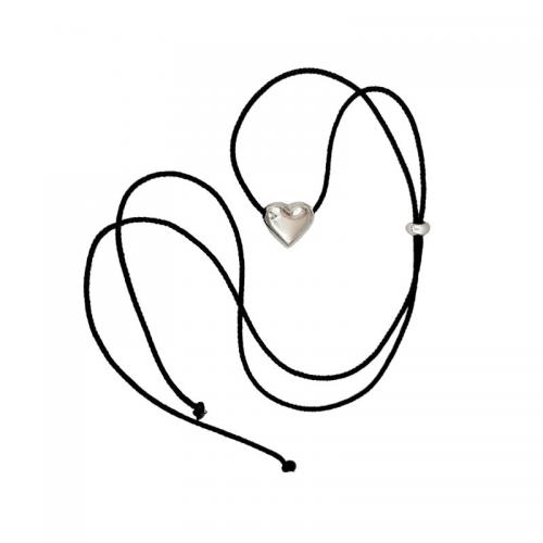 Sterling Silver Jewelry Necklace, 925 Sterling Silver, with Wax Cord, Heart, polished, for woman Approx 80 cm 