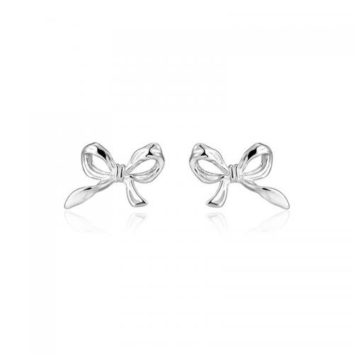 Sterling Silver Stud Earring, 925 Sterling Silver, Bowknot, polished, for woman, platinum color 