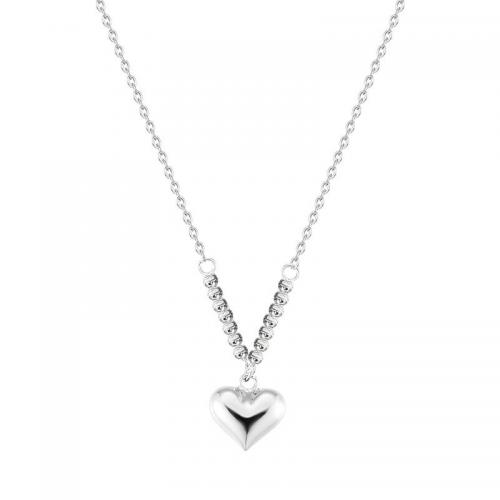 Sterling Silver Jewelry Necklace, 925 Sterling Silver, with 5CM extender chain, Heart, polished, for woman, silver color Approx 40 cm 
