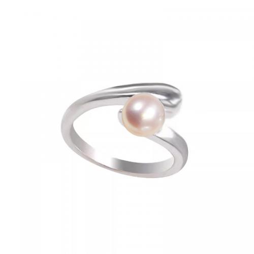 Pearl Sterling Silver Finger Ring, 925 Sterling Silver, with Freshwater Pearl, polished, for woman, silver color 