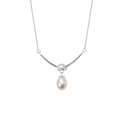 Sterling Silver Pearl Necklace, 925 Sterling Silver, with Freshwater Pearl, with 5CM extender chain, polished, for woman Approx 40 cm 