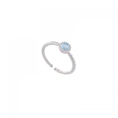 Sterling Silver Finger Ring, 925 Sterling Silver, with Aquamarine, polished, for woman, silver color 