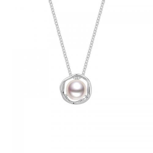 Sterling Silver Jewelry Necklace, 925 Sterling Silver, with Plastic Pearl, with 5CM extender chain, polished, for woman, silver color Approx 40 cm 