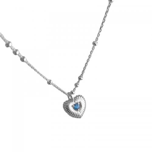 Cubic Zircon Micro Pave Sterling Silver Necklace, 925 Sterling Silver, with 5.5CM extender chain, Heart, polished, micro pave cubic zirconia & for woman Approx 40 cm 