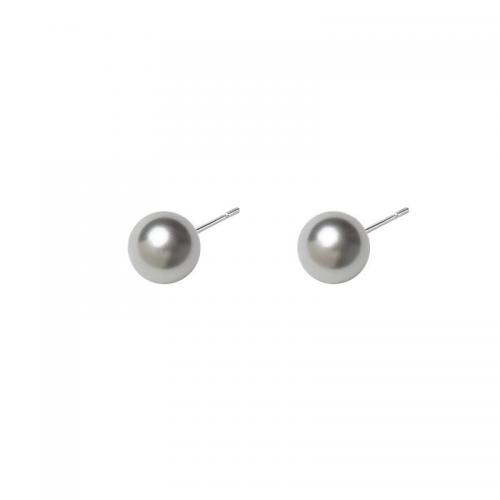 Sterling Silver Stud Earring, 925 Sterling Silver, with Plastic Pearl, polished & for woman, grey 