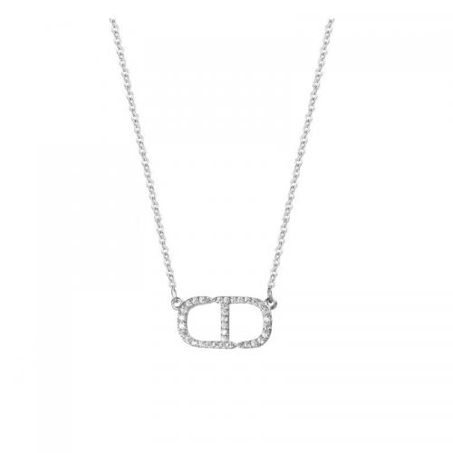 Cubic Zirconia Micro Pave Sterling Silver Necklace, 925 Sterling Silver, with 5CM extender chain, polished, micro pave cubic zirconia & for woman Approx 40 cm 