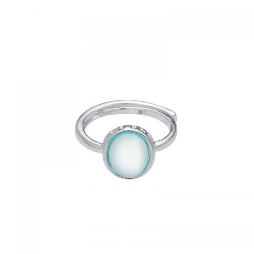 Sterling Silver Finger Ring, 925 Sterling Silver, with Aquamarine, polished & for woman, silver color 