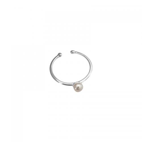 Pearl Sterling Silver Finger Ring, 925 Sterling Silver, with Freshwater Pearl, polished & for woman, silver color [