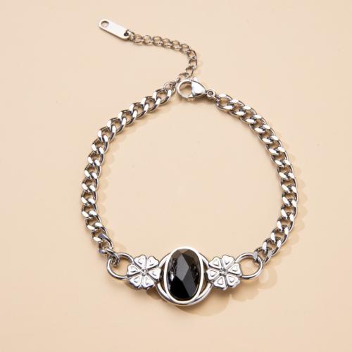 Stainless Steel Charm Bracelet, 304 Stainless Steel, with Gemstone, polished, Unisex, silver color 