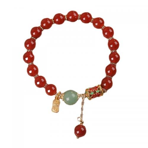Red Agate Bracelet, with Zinc Alloy, sang gold plated, vintage & for woman Approx 6-8 Inch 
