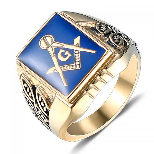 Titanium Steel Finger Ring, gold color plated, vintage & freemason jewelry & for man & epoxy gel, US Ring .5 