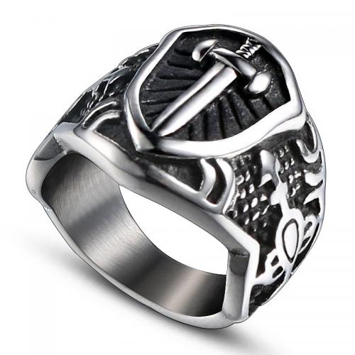 Titanium Steel Finger Ring, Cross, hand polished, vintage & for man & blacken, original color, US Ring 