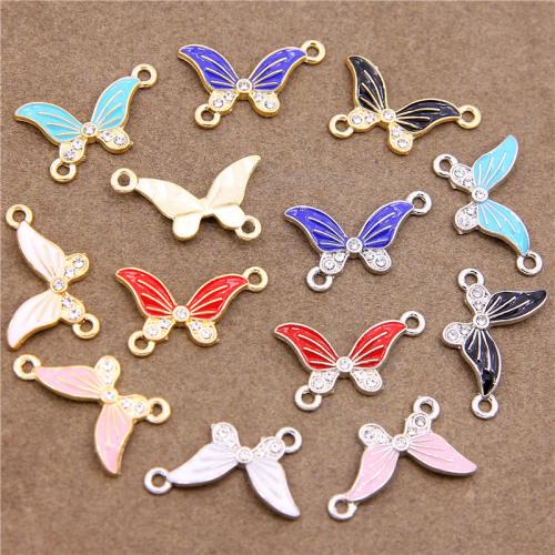 Enamel Zinc Alloy Connector, Butterfly, plated, fashion jewelry & DIY & with rhinestone & 1/1 loop Approx 